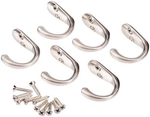 Mainstays, Single Satin Nickel Hooks, 6 Pack, Mounting Hardware Included, 10 lb - Picture 1 of 5