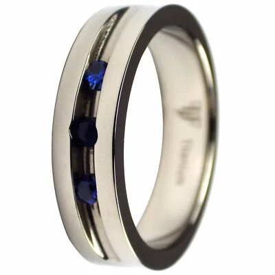 Conjunto de canales de alianza de boda de titanio para hombre azul oscuro anillo de piedra sintética tallas 13,5-14 Foto 1 de 4