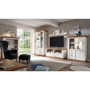 Landhaus Wohnwand Anbauwand Set Sideboard Highboard Vitrine Lowboard weiß Eiche - Bild 1 von 12