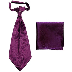 New men's polyester ASCOT cravat neck tie & hankie set Purple Paisley formal - Picture 1 of 2