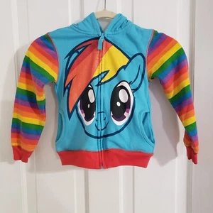 My Little Pony Rainbow Dash Hoodie Sweatshirt Girls Size 4 Zip Up Mohawk Wings - Picture 1 of 11