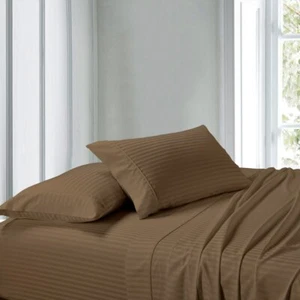 Attached Waterbed Sheet Set Luxury 100% Cotton Sateen Stripe Wrinkle Free 300 TC - Picture 1 of 17