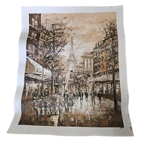 Paris Street Scene Oil Painting On Canvas  Eiffel Tower Signed By Julien - Picture 1 of 9