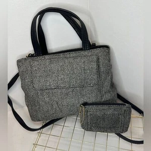CROFT & BARROW Black & White Herringbone Tweed Pattern Handbag w/ Coin Purse - Picture 1 of 8