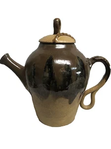 RARE New Mexico Handmade Clay Pottery Brown Teapot 9.75 in marked signed - Picture 1 of 12