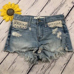 HOLLISTER Mini Shorts Womens Size 00 Cotton High Rise Light Blue Denim ht3427 - Picture 1 of 5