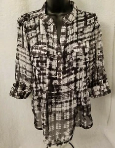 New Directions Womens Shirt Top Blouse Size PL Large Petite Black White - Picture 1 of 4