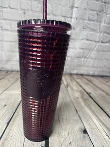 Starbucks Tumbler Bling Berry Plum Grid Maroon Disco Holiday 24oz Read Details - Foto 1 di 8