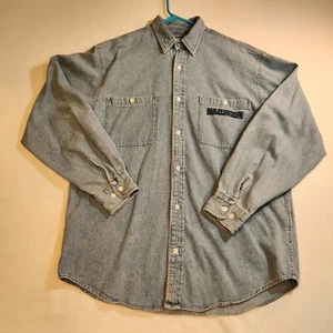 Harley Davidson Mens Denim Shirt Size Large Embroidered on Pocket Long Sleeve - Picture 1 of 21