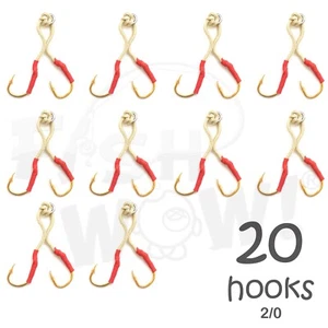 20 Gold 4x Stronger Assist Hook Size 2/0 for Vertical speed Knife Butterfly Jig - Picture 1 of 4
