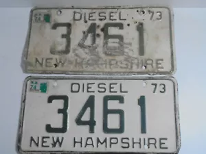 Vintage NH New Hampshire License Plate PAIR Barn Find 1973 73 DIESEL 3461 - Picture 1 of 2
