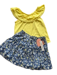 $35 Btween Girl Fun Set Yellow Top & Fully Lined Blue Flower Skirt size 10 NEW - Picture 1 of 10