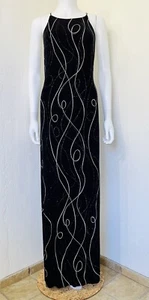 Vtg All That Jazz Slinky Black Glitter Squiggles Strappy Back Maxi Dress Size L - Picture 1 of 19