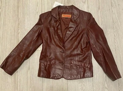 RETRO FOXMOOR VINTAGE BURGUNDY/MAROON RED LEATHER CROPPED BELTED BACK JACKET  - Image 1 of 4