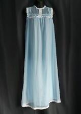 LACY Sheer Double BLUE CHIFFON 1970s vintage NEGLIGEE NIGHTGOWN - SM