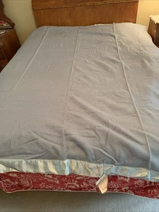 Vintage Harmony House Washable Wool Blend 3" Satin Trim Blue Blanket 72x90 - Picture 1 of 7
