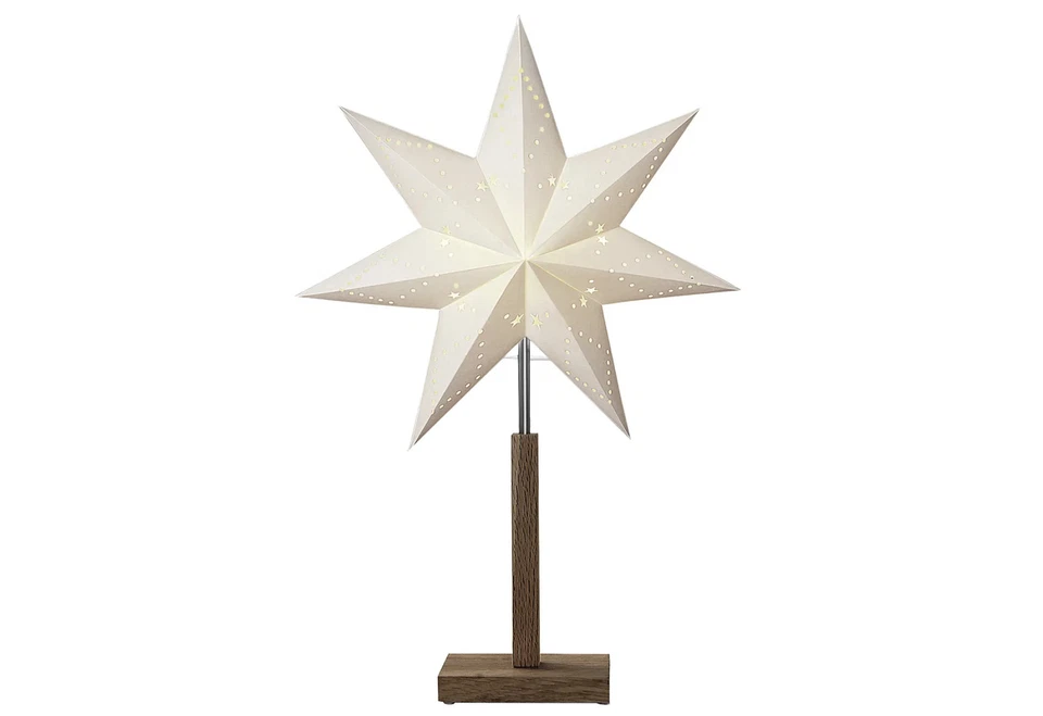 Standleuchte Stern Karo Mini E14 Holz Papier 55cm Beige Akazie Fenster Deko - Bild 1 von 1