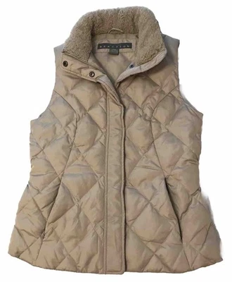 Kenneth Cole Reaction Down Puffer Vest Women Small Tan Sherpa Collar Gorpcore - Image 1 of 4