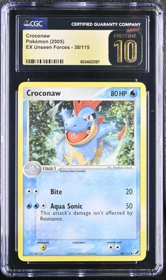 BLACK LABEL CGC 10 PRISTINE Croconaw 38/115 EX Unseen Forces Pokémon 2005 POP 16 - Image 1 of 3
