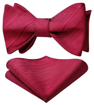  Bow Ties for Men Striped Bowties Men's Self Tie Bowtie Handkerchief 01-red 01 - Image 1 of 4