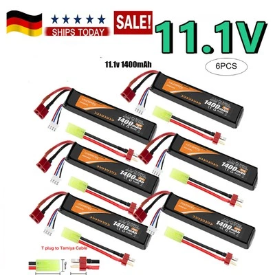 6X 11,1V 1400mAh 30C Airsoft Hobby LiPo Akku Wiederaufladbarer Deans T Stecker  - Bild 1 von 4