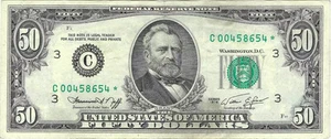 1974 $50 Small Size Federal Reserve Star Note 2118-C* - Picture 1 of 2