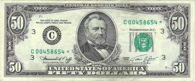 1974 $50 Small Size Federal Reserve Star Note 2118-C* - Image 1 of 2