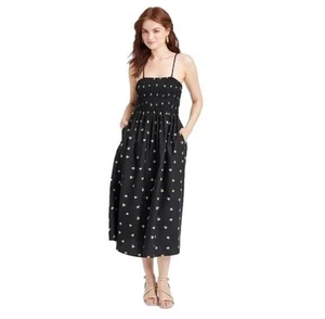A New Day Women's M Medium Dress Black Lemon Print Sundress Smocked Midi New - Picture 1 of 3