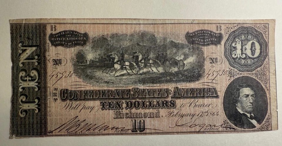 1864 Confederate States T-68 $10 Mint Trim error - Image 1 of 4