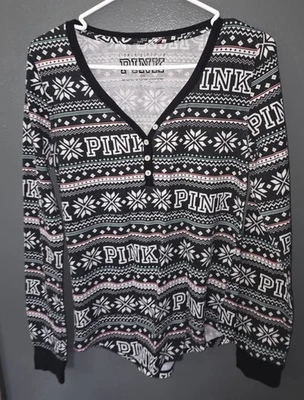 Женская Victoria's Secret розовый пижамы рубашка M и Xmas пижама рубашка L, комплект 2 - Изображение 1 из 4