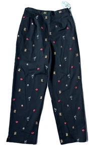 NEW Coldwater Creek Black Embroidered Pants Tropical Palm Trees Pineapple 12 - Picture 1 of 8