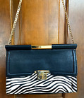 Excellent GIANNI BINI Zebra Stripe Purse Pink Black Gold Chain Clean Designer !