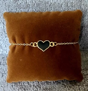 Gold Plated Black Enamel Heart Anklet Chain Adjustable 20cm Foot Ankle Bracelet - Picture 1 of 2
