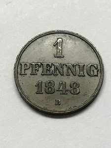 1848-B Hannover Germany 1 Pfennig Unc++ Scarce #11605 - Picture 1 of 2