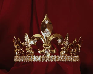 Austrian Rhinestone Crystal Gold Plated Fleur de lis Men's Crown Regal Royalty - Picture 1 of 2