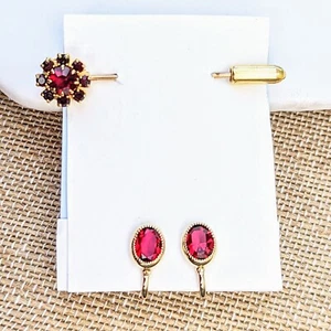Spilla Stick Fiore Granato BOHÉMIEN vintage e Set Orecchini Riempiti Oro 12k TINY ROSSI - Foto 1 di 11