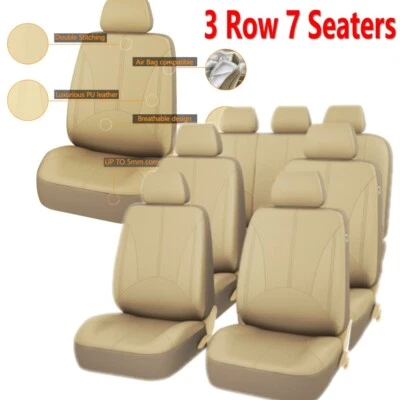 PU Leather Car Seat Covers 3 Row 7 Seaters for Auto SUV VAN Khaki Foto 1 de 4