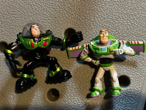 Small Vintage Buzz Lightyear Toy Story Action Figures Set Of 2 Black Suit Rare Cover