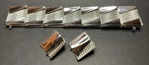 Vintage 3-teiliges silberfarbenes Deko Design Mesh Armband & Ohrclips Set MCM - Bild 1 von 15