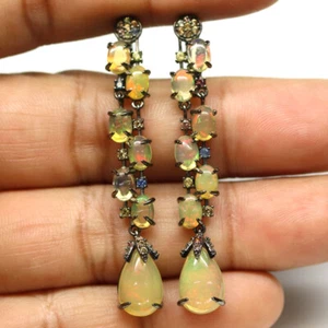 925 Plata de Ley Multicolor Ópalo & Amarillo Zafiro Pendientes - Imagen 1 de 4