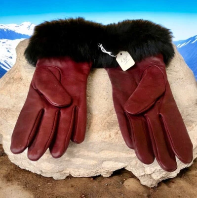 Guantes de cuero vintage marrón sangre de buey forro acrílico puños de piel para mujer grandes nuevos Foto 1 de 4