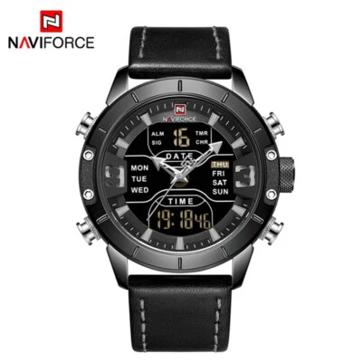 NAVIFORCE Men Military Sport Watch Leather Wristwatch Male Digital LED Watches - Image 1 of 4