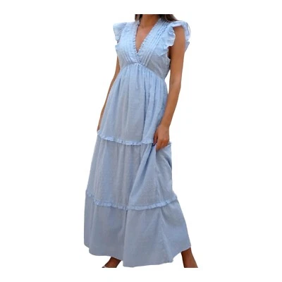 PANEROS Baby Hydrangea Blue Poppy Soft Cotton Maxi Summer Dress Fairy Core XXS - Image 1 of 4