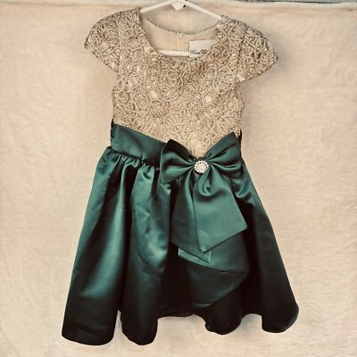 Rare Editions Girls Size 5 Christmas Emerald Green Rhinestone Bodice Dress - Image 1 of 4