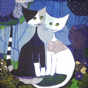 M741# 3 x tovaglioli di carta singoli per decoupage artigianato nero blu bianco matrimonio gatti - Foto 1 di 7