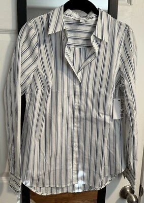 Camisa estruturada manga longa Nine West tamanho pequeno listra azul nova com etiquetas - Imagem 1 de 4
