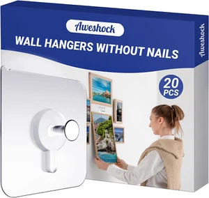 20 Count Nail-Free Picture Hangers, Adhesive Wall Hooks, 13 Lbs Load Max - Picture 1 of 12