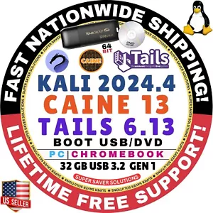 TAILS 6.15 KALI 2024.4 CAINE 13 FORENSIC INVESTIGATIVE TOOLS MULTIBOOT USB - Picture 1 of 19