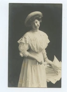 Pretty Girl with Hat and Parasol RPPC - Picture 1 of 2