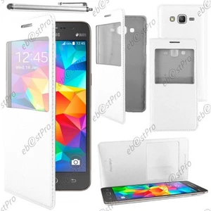 Housse Etui S PU Cuir Blanc Galaxy Grand Prime SM-G530F G530FZ Stylet - Photo 1 sur 1